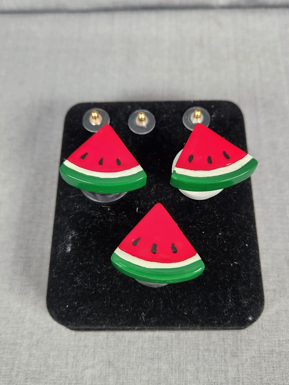 3 Watermelon Slice Brooch Pins With Seeds With Backs And Box Wood Handpainted
